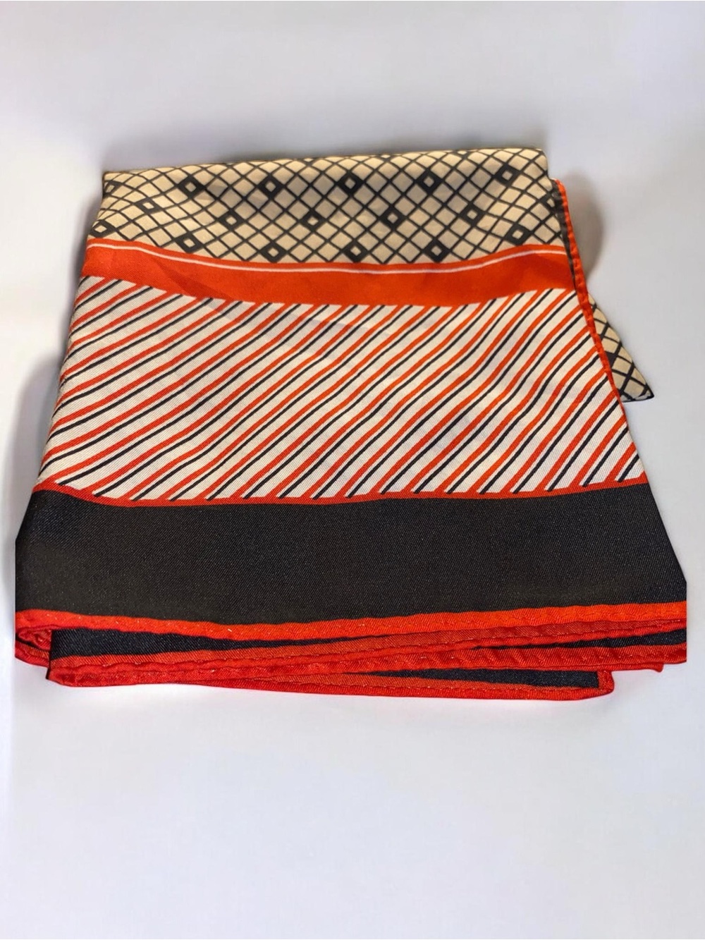 Pristine Vintage 1970s Paoli Mod Geometric Square Silk Scarf – Hand-Rolled 26x26